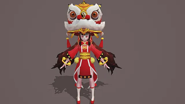 国风醒狮风格祥瑞少女模型 