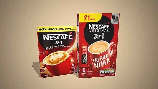 两款雀巢3合1速溶咖啡的3D模型  便携包装  提神饮品  冲调食品