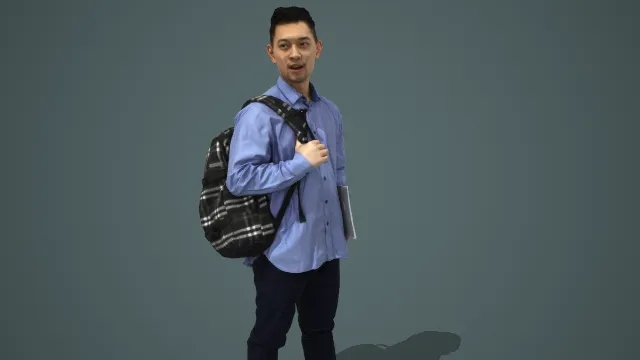 清爽通勤风浅蓝衬衫配黑裤男性持物形象 3D 模型