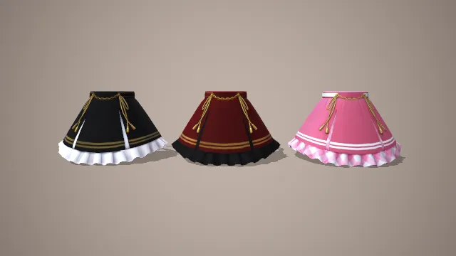 三色流苏链饰百褶短裙三件套 3D 模型