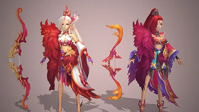 凤凰女射手  火焰弓箭  狐毛披风  东方玄幻