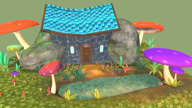 土地生长出的蘑菇房屋建筑植物场景