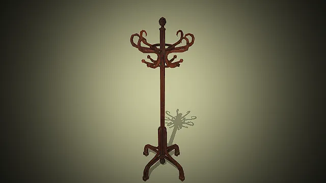 一个欧式复古风格的实木衣帽架3D模型