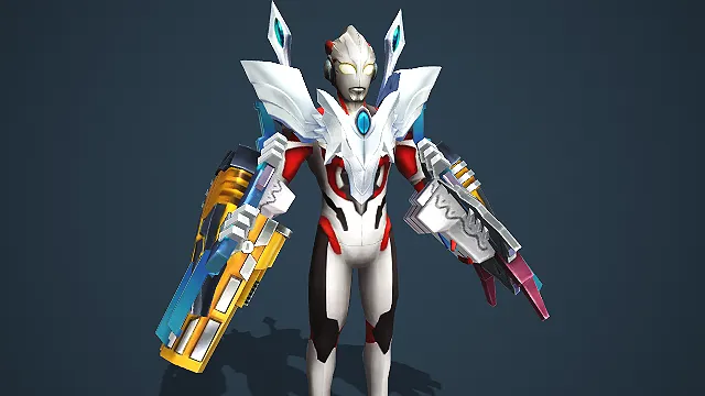 身披科技武装的银红奥特曼战士角色模型