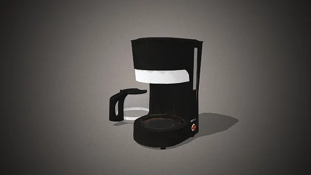 一个黑白色滴滤式咖啡机的3D模型