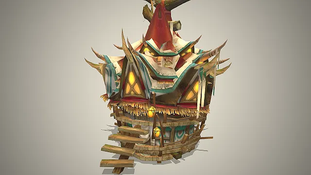 部落兽皮帐篷  实木阶梯  做旧兽皮  蛮荒风格场景