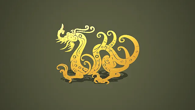 卡通风格战国蟠螭龙纹 3D 低多边形国风装饰场景模型