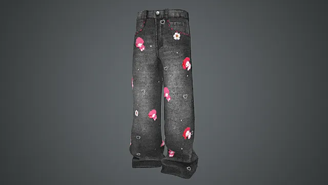 萌系卡通印花牛仔裤模型