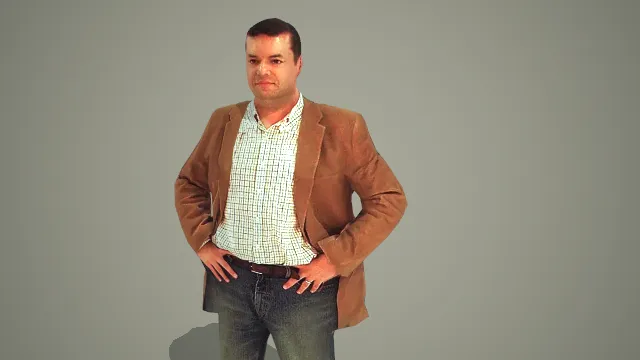 写实风格中年男性休闲穿搭叉腰站姿 3D 人物模型
