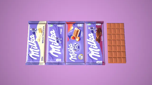 卡通风格四款妙卡巧克力组合 3D 低多边形零食场景装饰模型