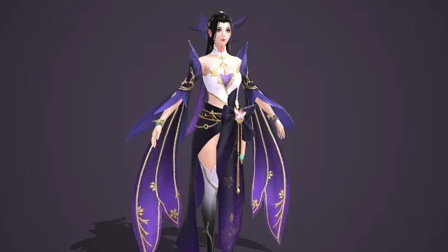 古风仙侠风格紫白渐变服饰女性角色游戏 NPC 模型