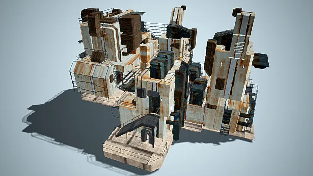 科幻未来工业城市建筑楼房3D模型