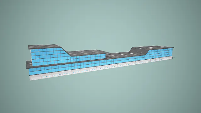 高低错落式现代玻璃幕墙车站主体建筑模型
