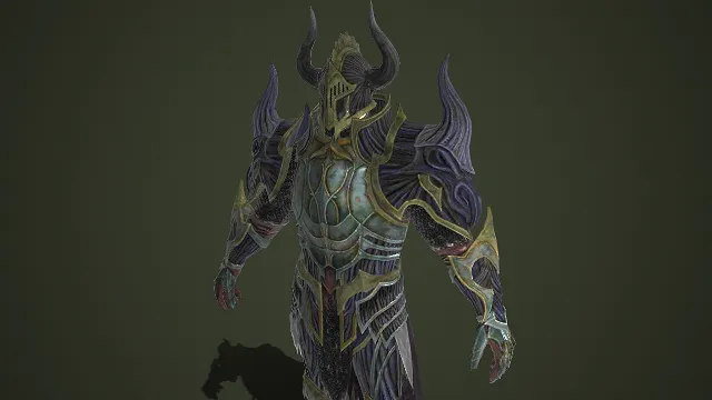 邪魅魔化战甲  扭曲魔纹  深渊  暗红肌理  暗金装饰  厚重压迫感  反派形象