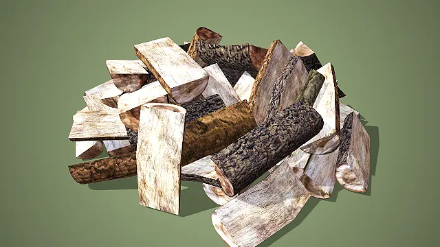 劈柴与木段混合堆置 3D 篝火场景装饰模型