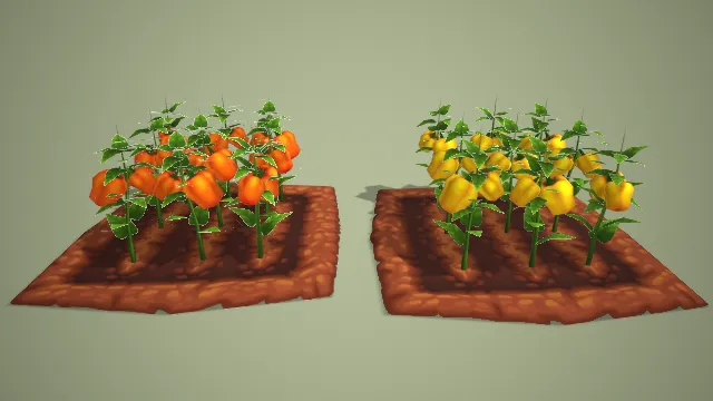 卡通两款菜地甜椒成熟阶段 3D 模型 游戏农场种植道具资产