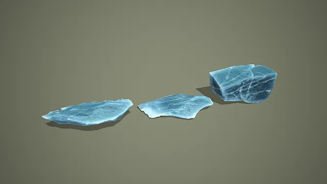 卡通风格低模蓝透冰岩冰块 3D 模型套装 极地场景装饰款