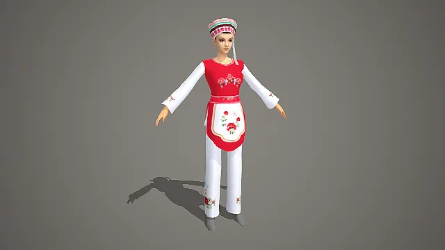 白族刺绣服饰风花雪月头饰女性角色 3D 模型