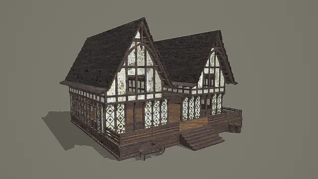 复古半木结构古风民居3D模型
