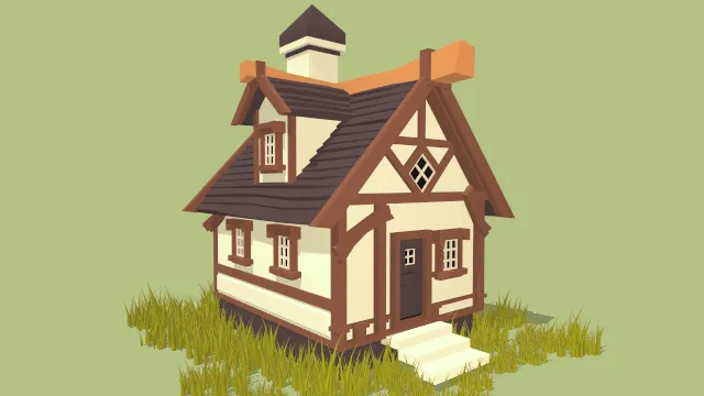 卡通低多边形风格化房屋家居建筑别墅