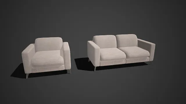 现代简约风格  沙发  浅白色布艺面料  金属脚架  家具  色调干净素雅