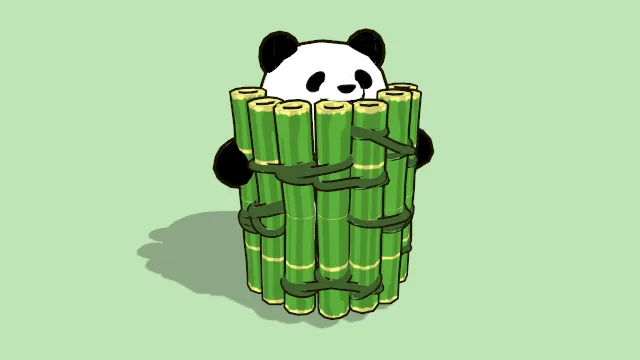 熊猫拿着的竹盾可爱风格植物动物