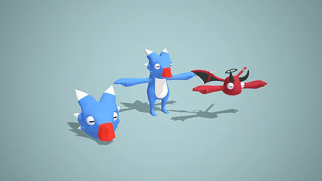 卡通 Q 版蓝龙幼崽小恶魔怪物角色 3D 模型合集