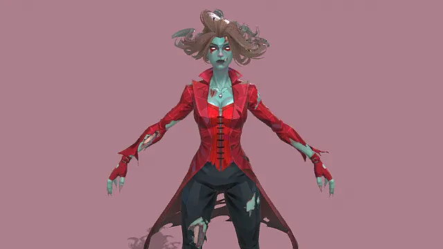 3D卡通风格僵尸女角色模型，创意设计（3D角色、卡通风格、恐怖风，角色设计主题）