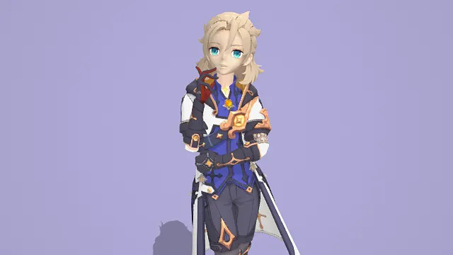 3D卡通风格蓝金系冒险角色模型，创意设计（3D角色、卡通风格、奇幻风，物品设计主题，物品元素）