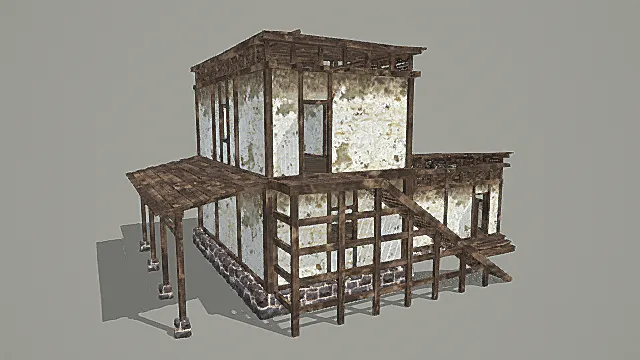 复古半完工式架空村落民居3D模型
