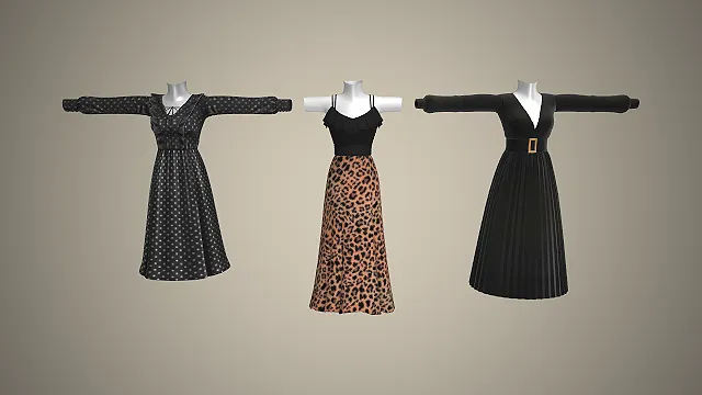 长款连衣裙  波点印花  百褶裙摆  收腰设计  复古优雅风