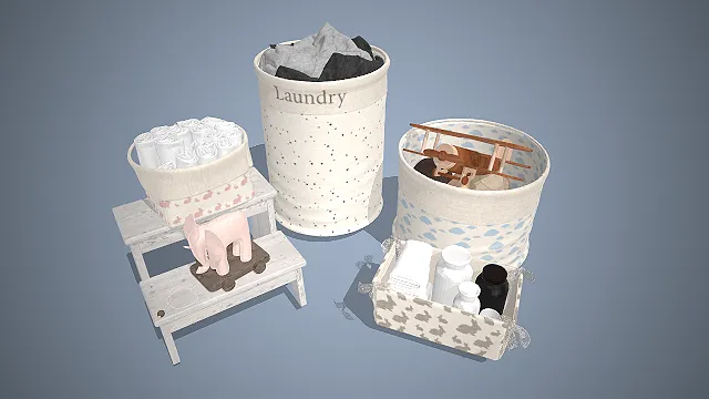 棉麻布艺收纳  卡通动物印花  云朵图案  木质玩具