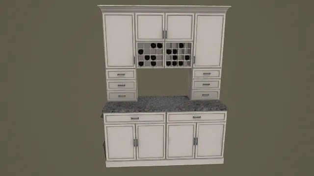 3D卡通风格白灰黑系现代酒柜模型，创意设计（3D酒柜、卡通风格、卡通现代风，酒柜设计主题）