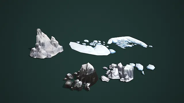 多形态冰雪岩石与冰块组合低模