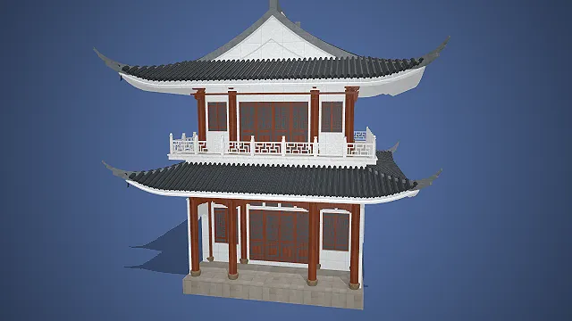 中式两层楼阁  飞檐翘角  江南园林  古风建筑