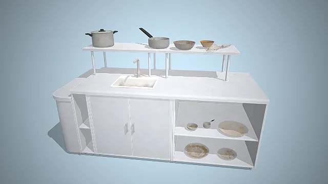 厨房操作台  双层结构  储物柜  餐饮设备