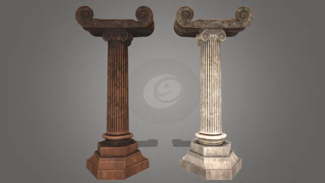 古董不同材质圆形有点破损的柱子方形古典基座