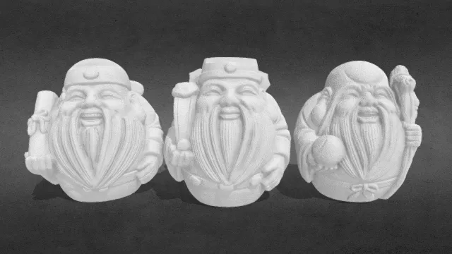 Q版 国潮小摆件 核雕 福禄寿三星报喜