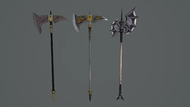 圣邪纹饰战斧套装游戏武器3D模型