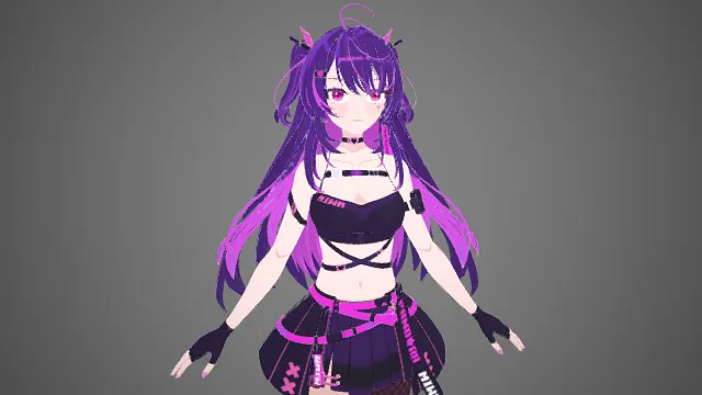 朋克  辣妹风  少女 3D 模型  双马尾  抹胸  百褶短裙  破洞网袜  二次元潮流虚拟形象