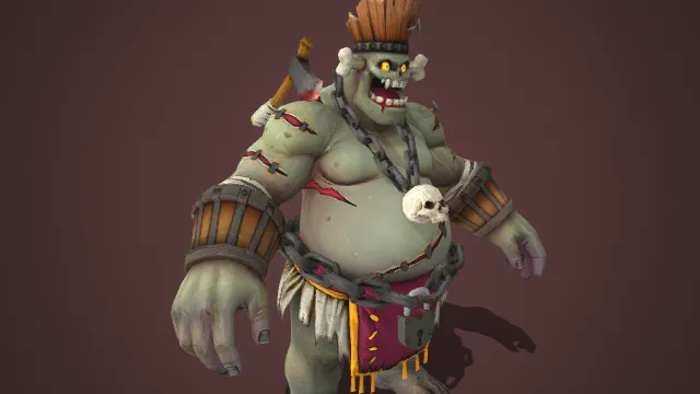 身形肥胖  丧尸  带血斧头  兽皮裙摆  缝合怪  怪物形象  野蛮危险