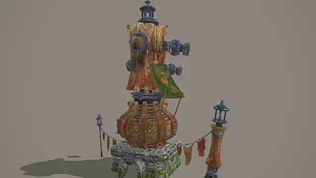 奇幻蒸汽风格哨塔装置模型