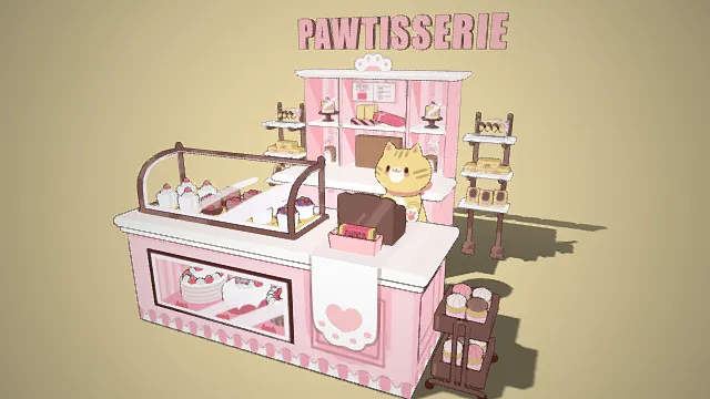 猫咪主题  甜品店  粉白萌系  猫店员  甜点铺模型  治愈  可爱