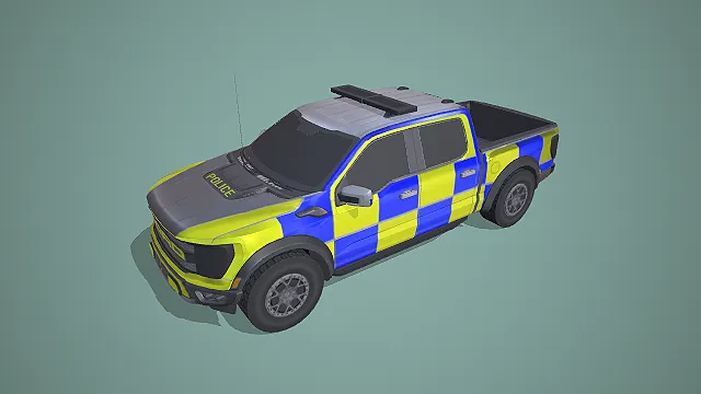 黄蓝格纹警用福特猛禽皮卡执法巡逻车 3D 模型