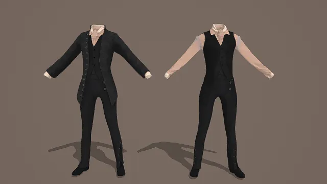 3D写实风格复古男士礼服套装模型，创意设计（3D物品、写实风格、优雅复古，服饰复古，物品元素）
