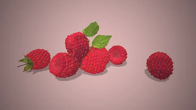 一个写实风格的3D鲜红表皮的树莓模型