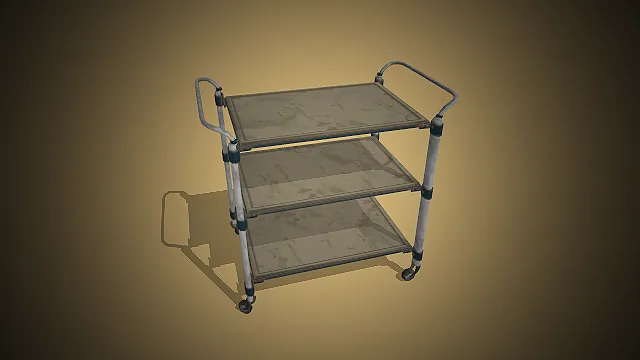 一个带有做旧质感的三层金属推车