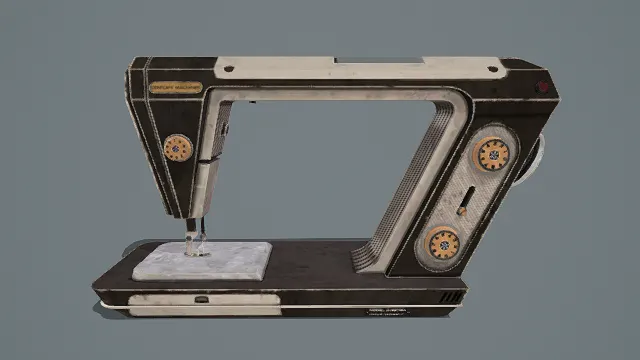 3D卡通风格缝纫机模型，创意设计（3D缝纫机、卡通风格、复古工业风，缝纫机设计主题）