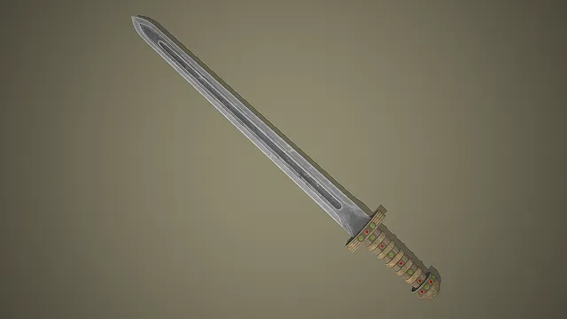 青铜格短剑  冷兵器模型  东方古典兵器  红绿宝石点缀