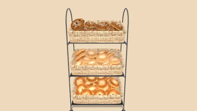 架子放有装着面包的篮子烘焙食物